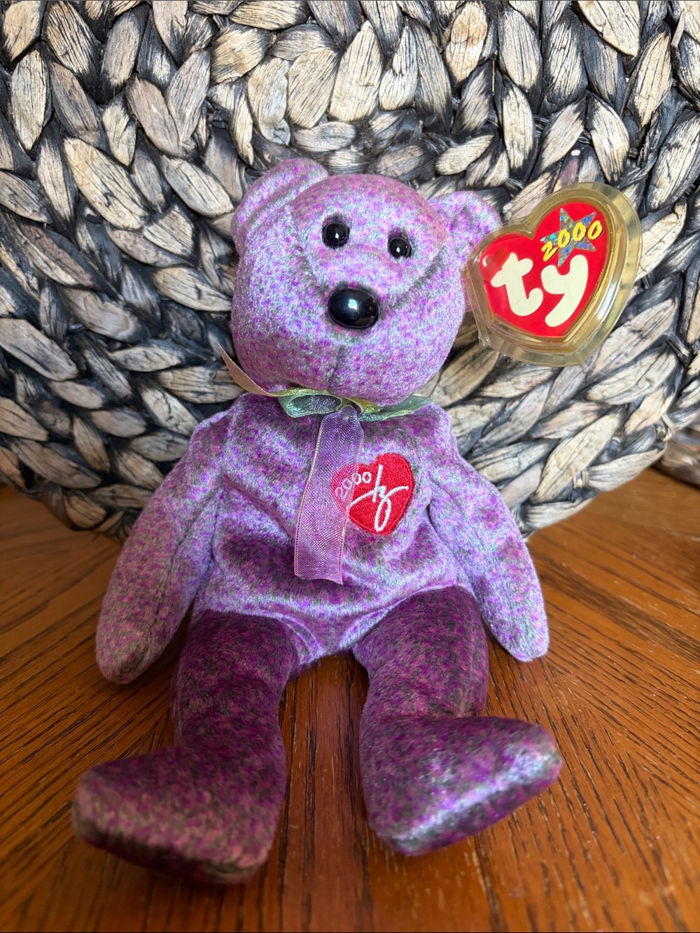 Ty 2000 Signature Purple Marbled Bear Plush with Heart Tag